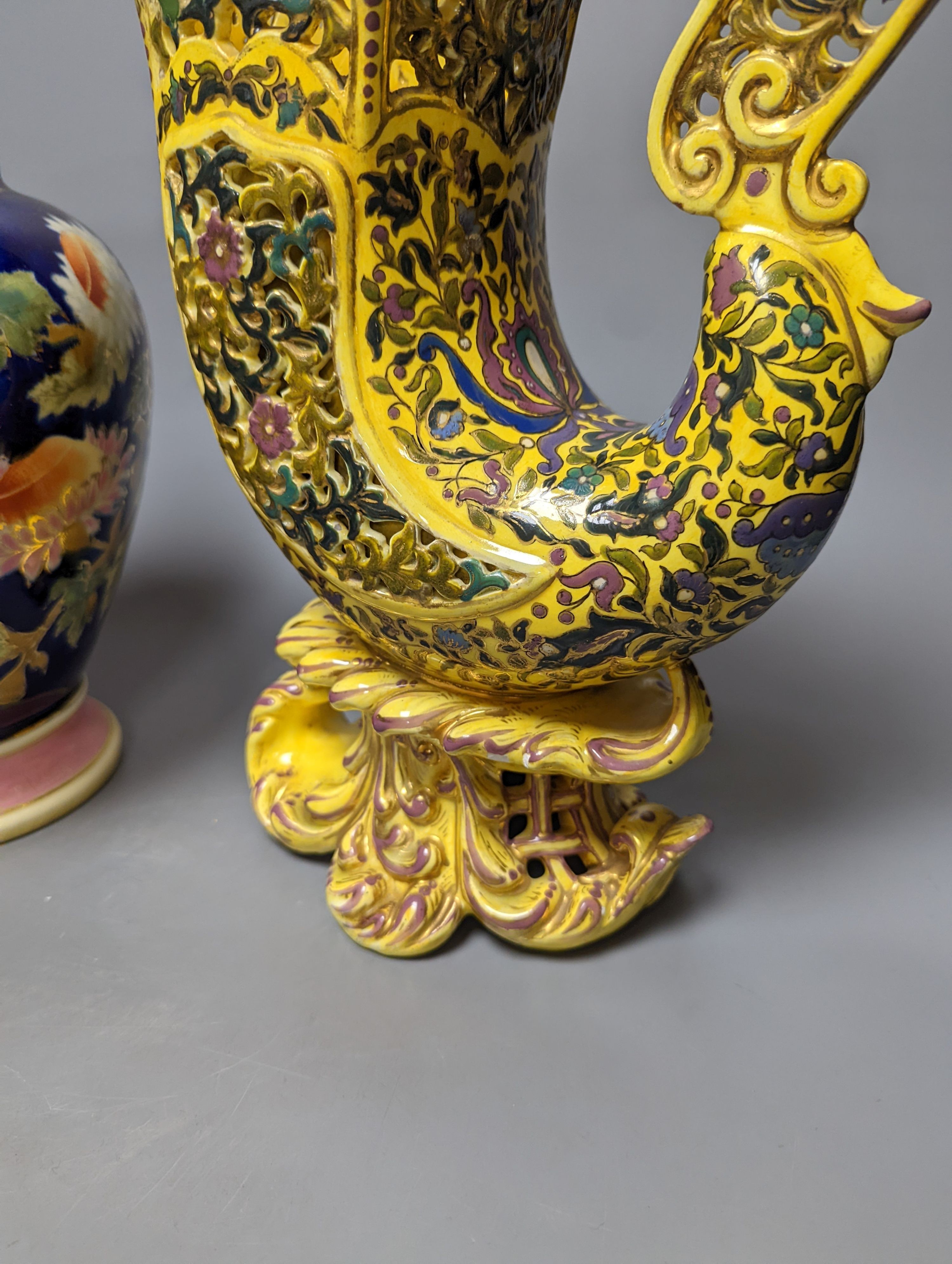 A Varoslod yellow-glazed ewer and a Zsolnay vase 37cm